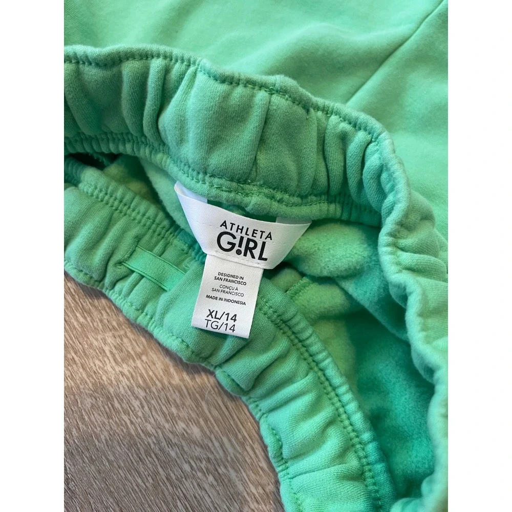 Athleta Girl Green Fleece Sweat Shorts Kids XL 14 Elastic Waist Activewear